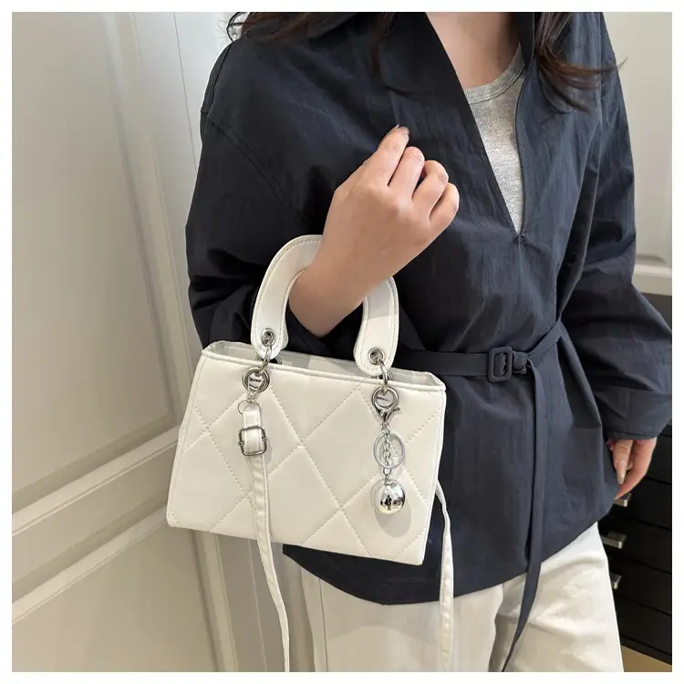 Red Quilted Shoulder Bag with Chain Detail — feature 13
