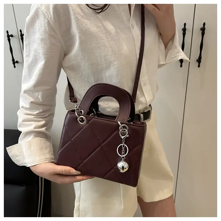 Red Quilted Shoulder Bag with Chain Detail — feature 15