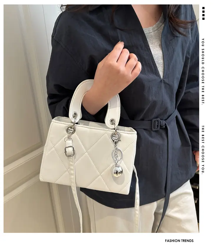 Red Quilted Shoulder Bag with Chain Detail — feature 2