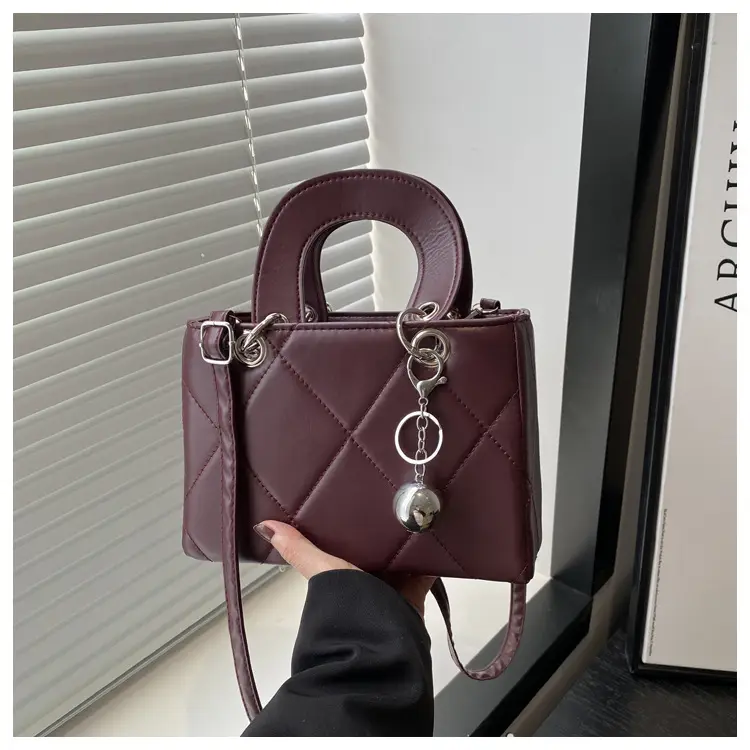 Red Quilted Shoulder Bag with Chain Detail — feature 20