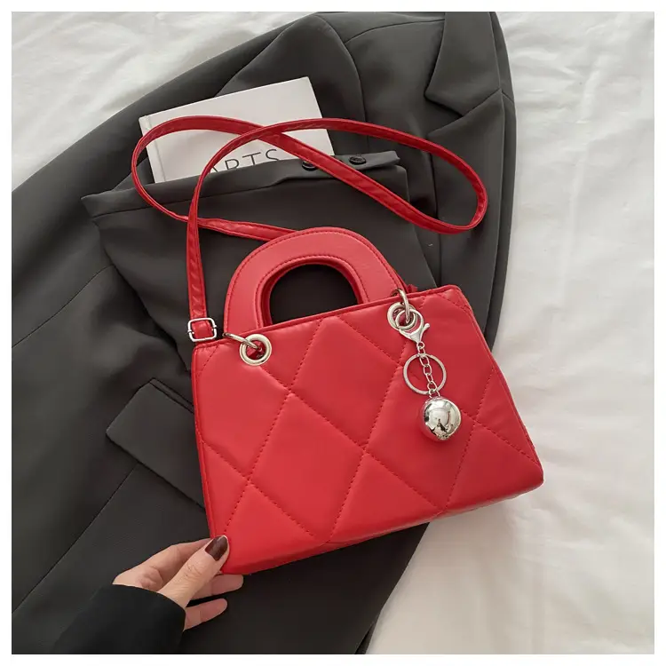 Red Quilted Shoulder Bag with Chain Detail — feature 24