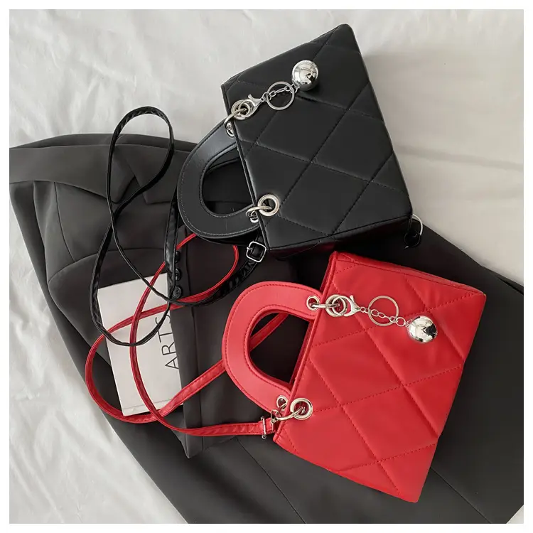 Red Quilted Shoulder Bag with Chain Detail — feature 26