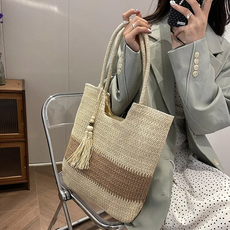 Women's Woven Straw Shoulder Bag Casual Large Capacity - Image 6