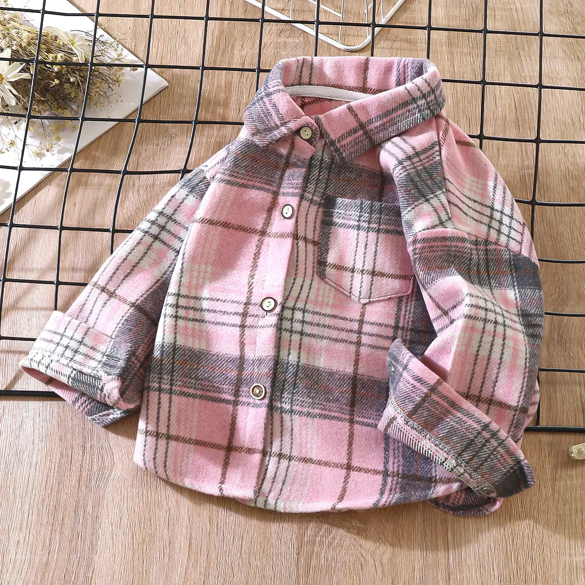 Boys Plaid Long Sleeve Shirt Pink Retro Kids - Image 7