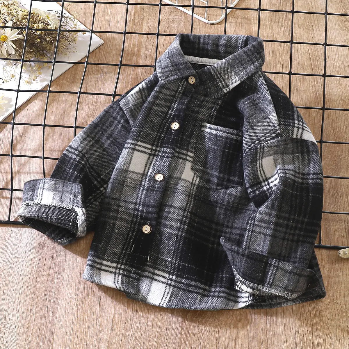 Boys Plaid Long Sleeve Shirt Pink Retro Kids - Image 8