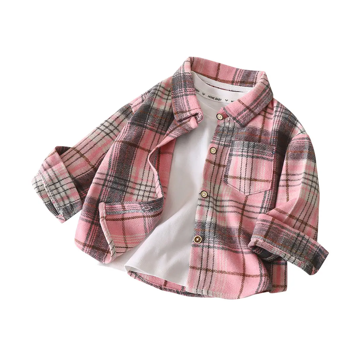 Boys Plaid Long Sleeve Shirt Pink Retro Kids - Image 10