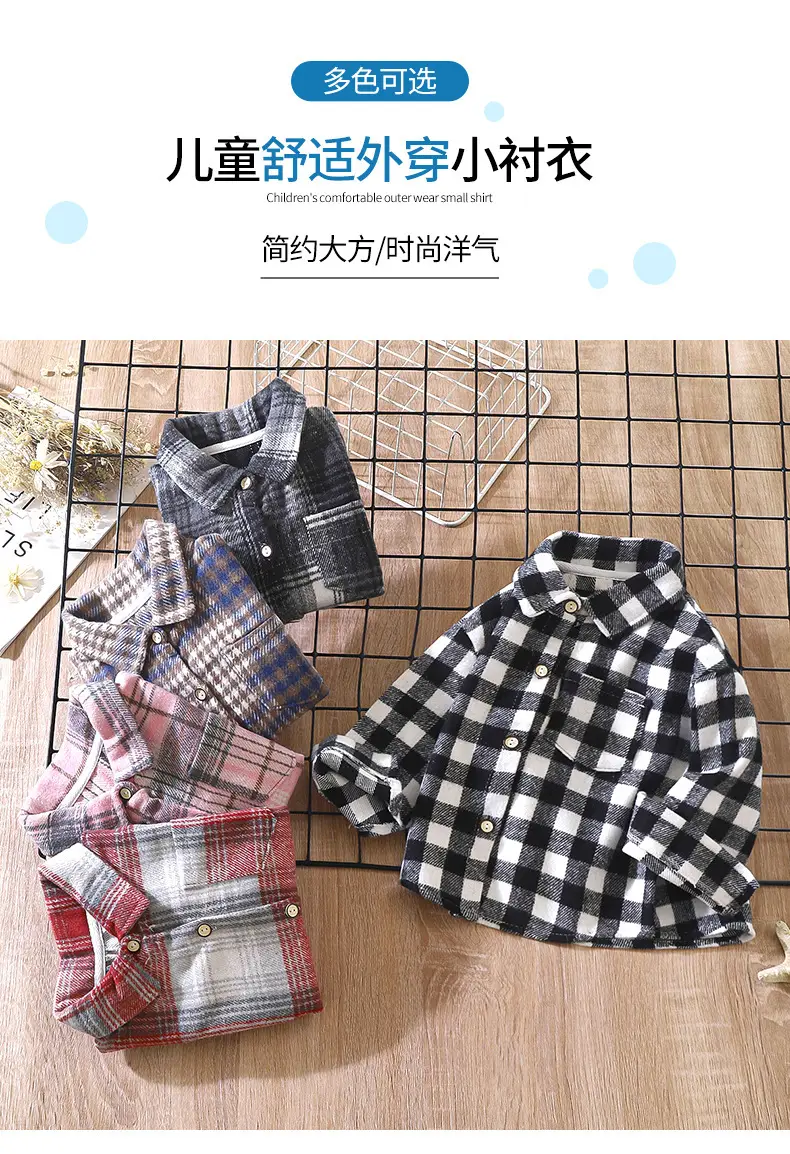 Boys Plaid Long Sleeve Shirt Pink Retro Kids — feature 1
