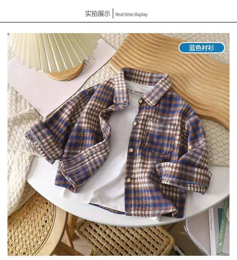 Boys Plaid Long Sleeve Shirt Pink Retro Kids — feature 5