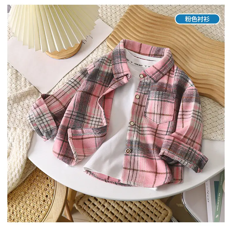 Boys Plaid Long Sleeve Shirt Pink Retro Kids — feature 6