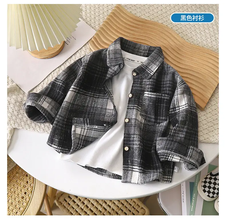 Boys Plaid Long Sleeve Shirt Pink Retro Kids — feature 7