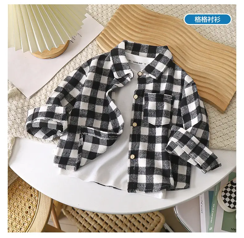Boys Plaid Long Sleeve Shirt Pink Retro Kids — feature 8