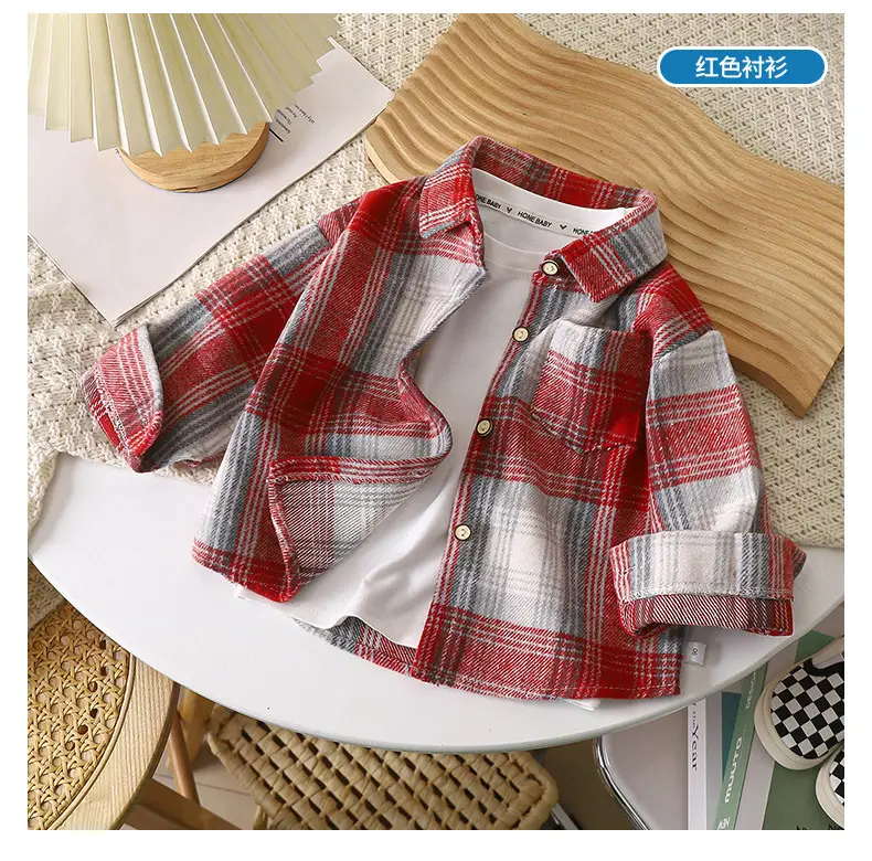 Boys Plaid Long Sleeve Shirt Pink Retro Kids — feature 9
