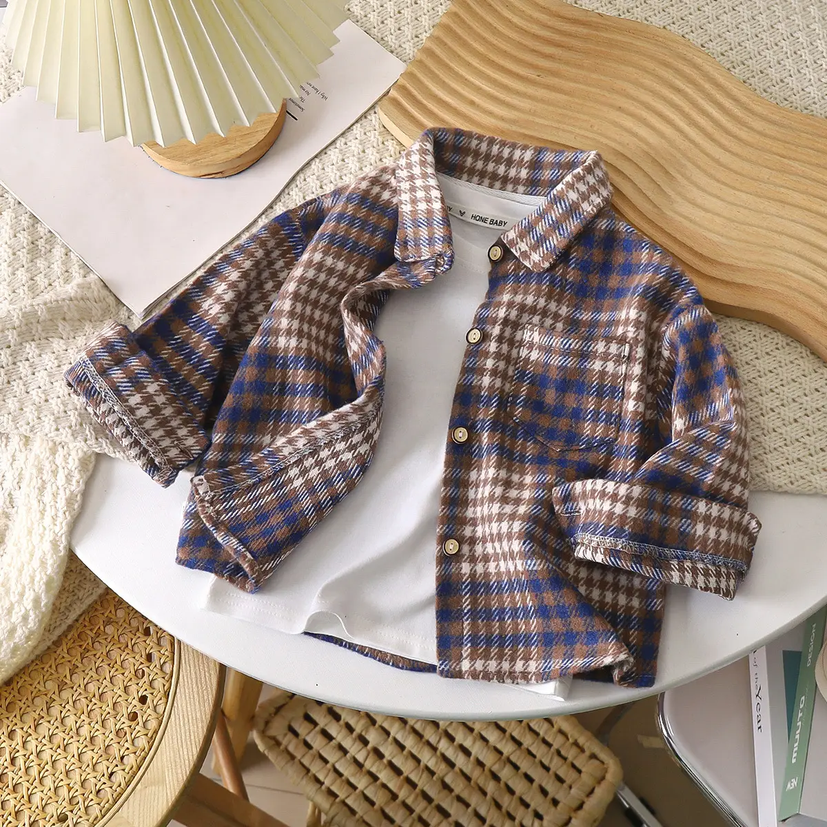 Boys Plaid Long Sleeve Shirt Pink Retro Kids - Image 5