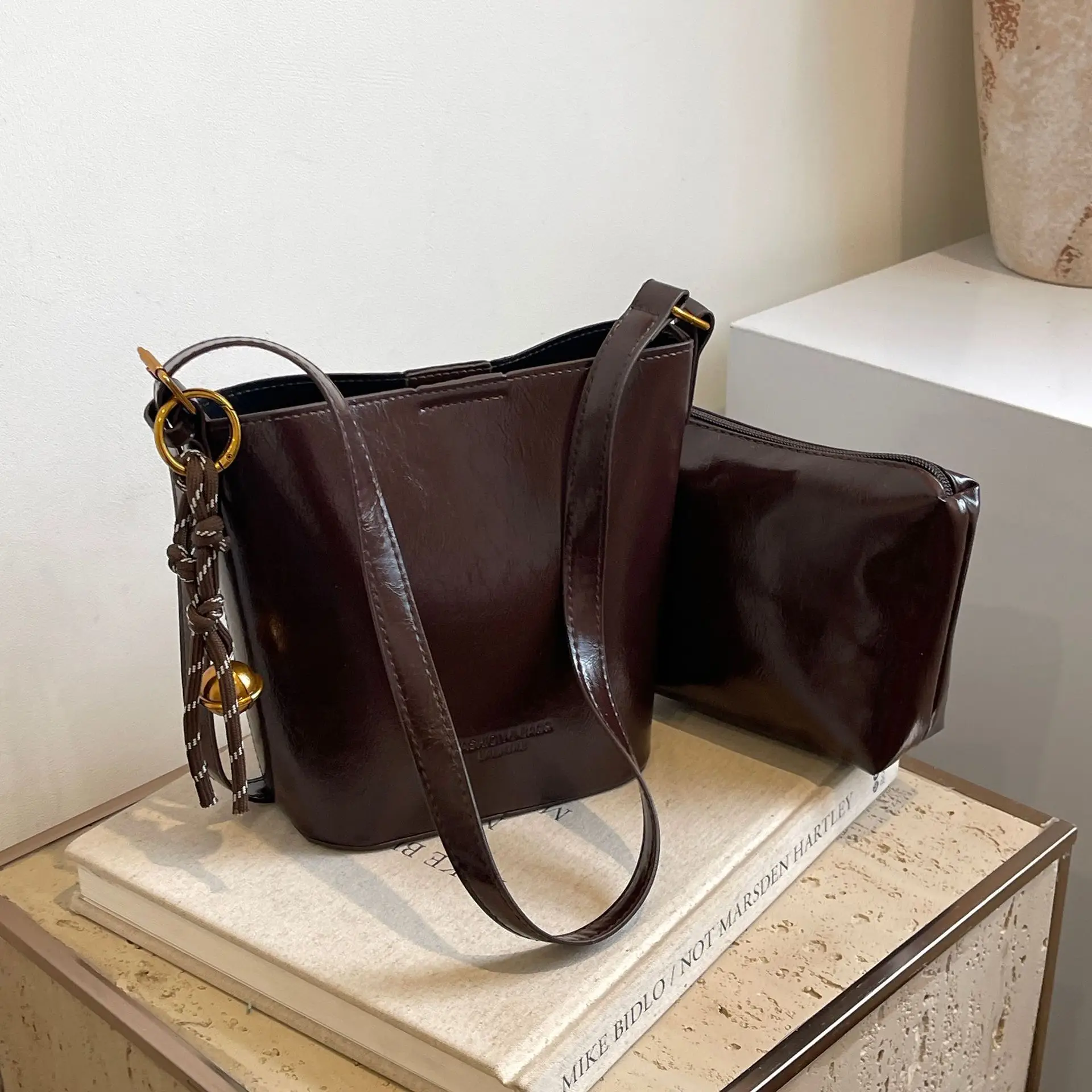 2025 Red Leather Bucket Bag for Women - Image 6