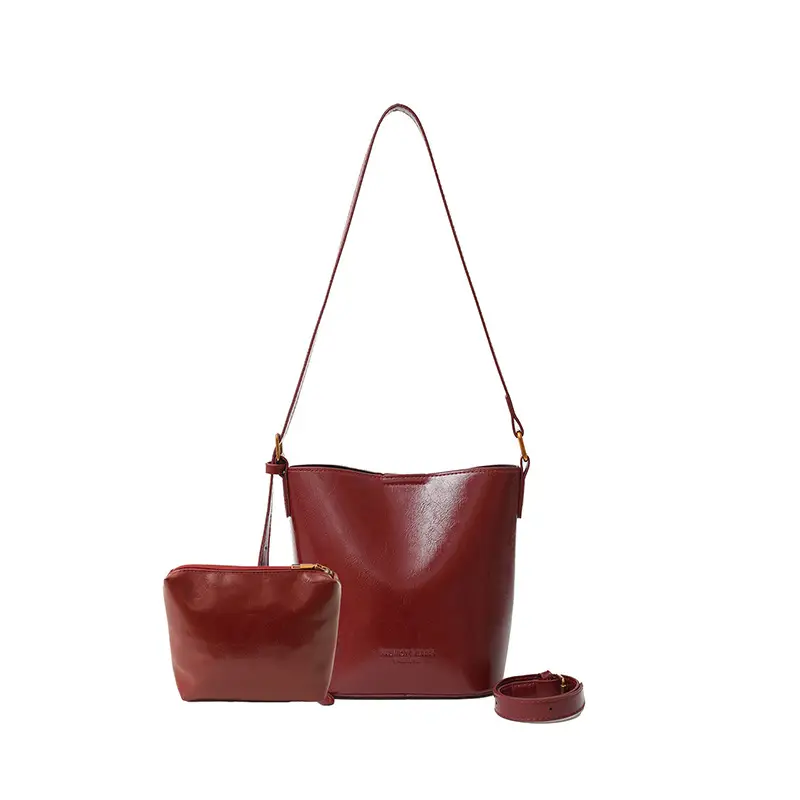 2025 Red Leather Bucket Bag for Women - Image 8