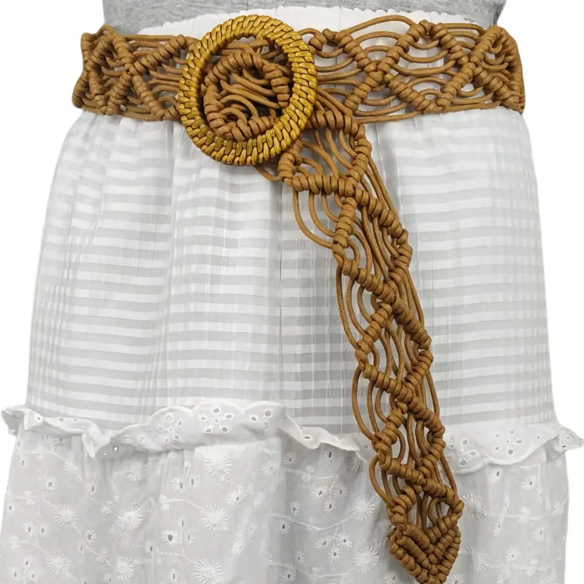 Women's Woven Belt Dress with Extra Wide Trench Coat Belt - Image 6