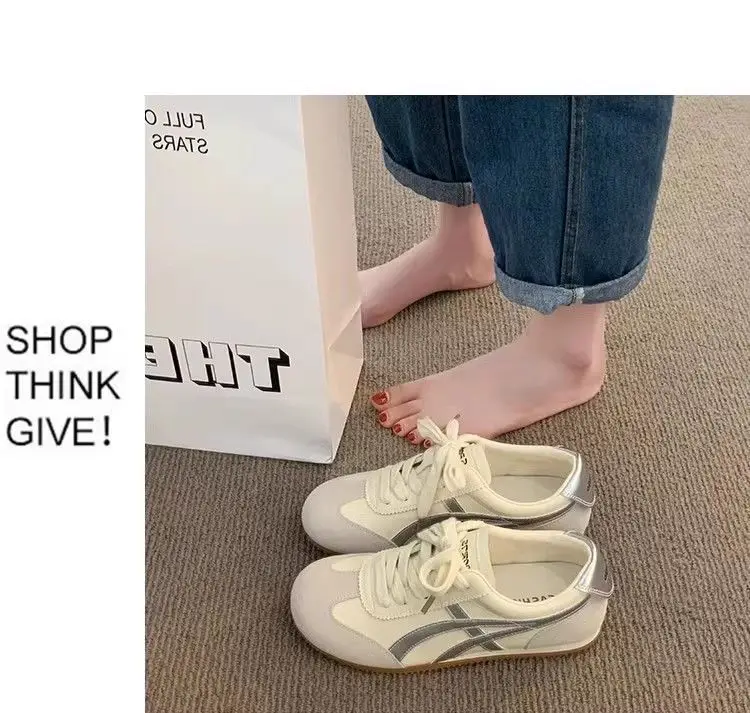 Women's White Leather Training Shoes 2025 Spring Summer — feature 6