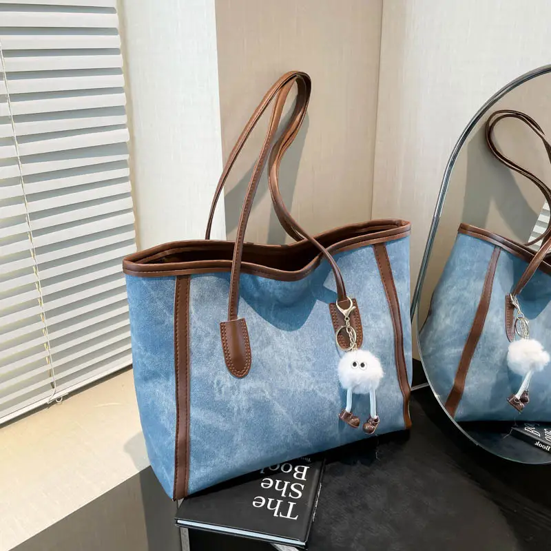 Women's Blue Canvas Shoulder Bag with Cute Design - Image 9