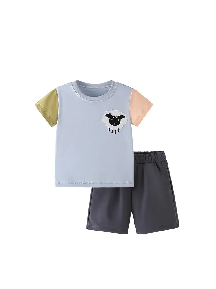 Black Textured Kids T-Shirt Sweatpants Set Summer - Image 6