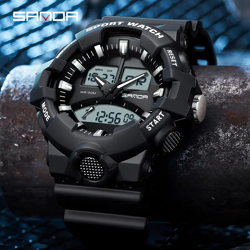 Sanda White Digital Watch for Men Waterproof Dual Display - Image 12