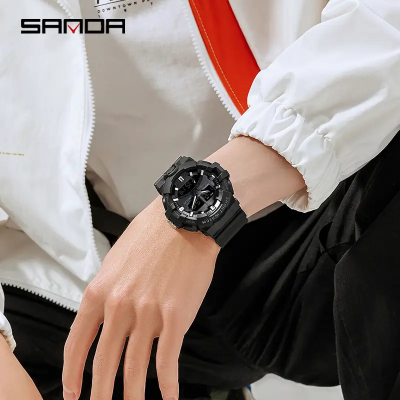 Sanda White Digital Watch for Men Waterproof Dual Display - Image 13