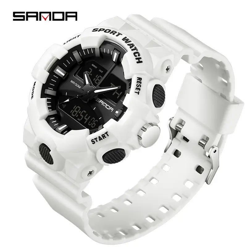 Sanda White Digital Watch for Men Waterproof Dual Display - Image 15