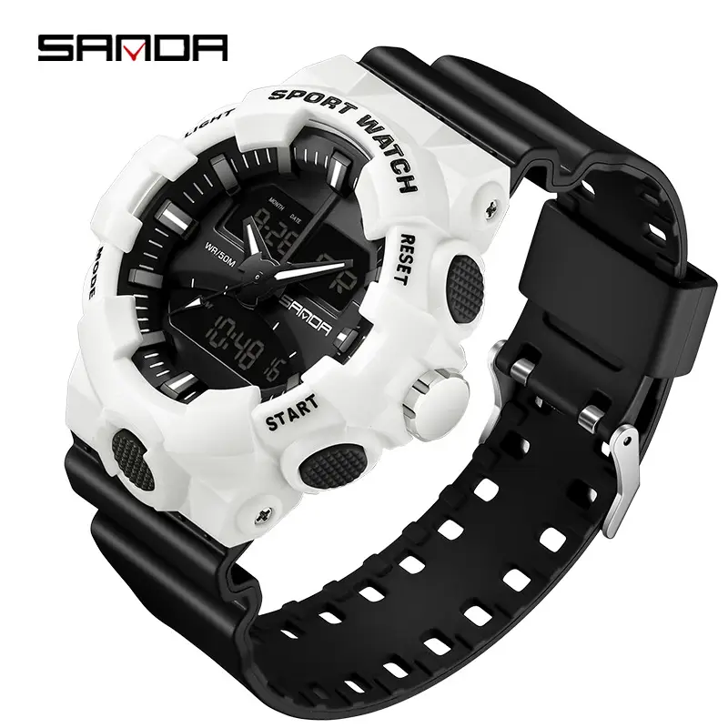 Sanda White Digital Watch for Men Waterproof Dual Display - Image 16