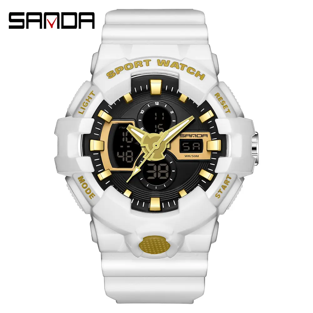 Sanda White Digital Watch for Men Waterproof Dual Display - Image 10