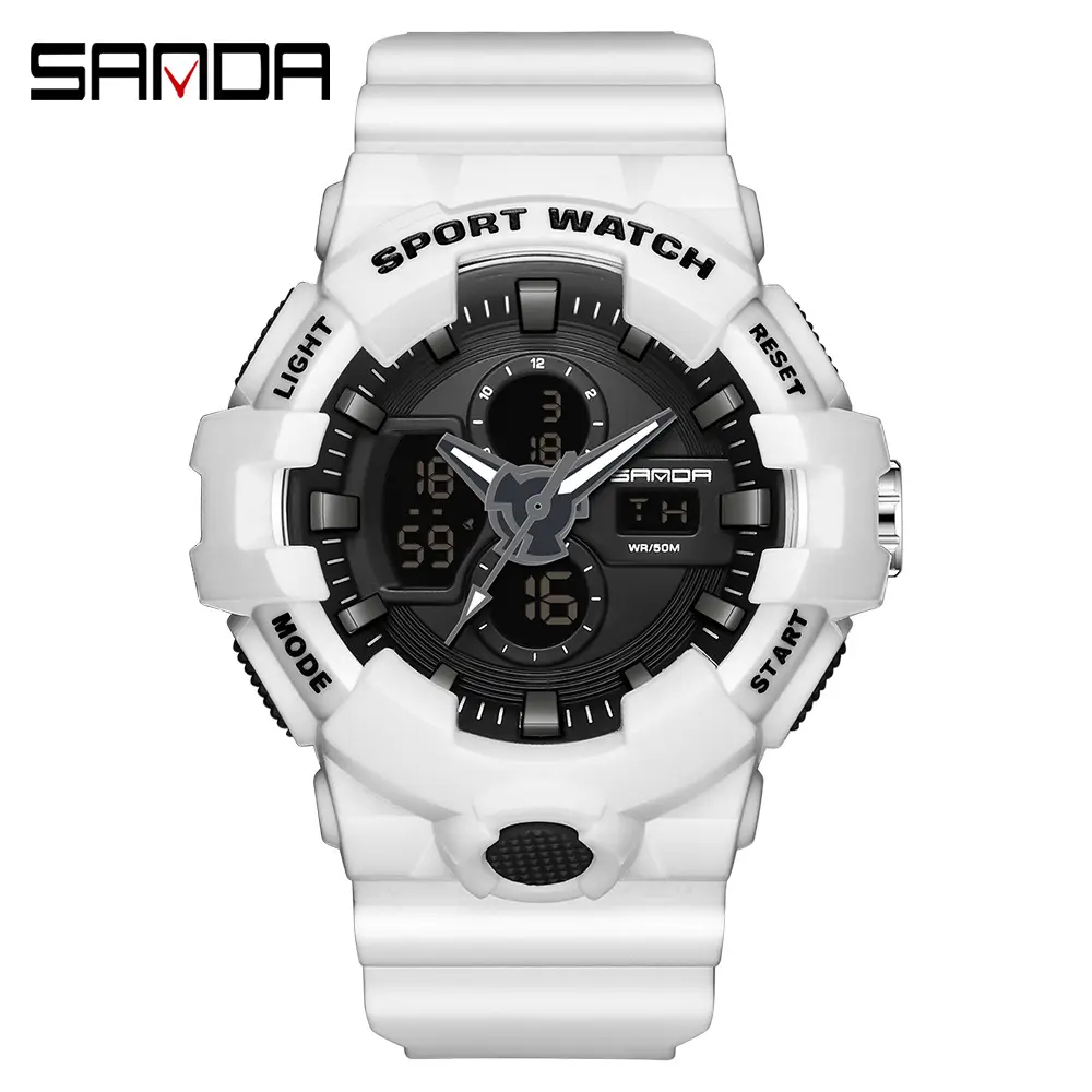 Sanda White Digital Watch for Men Waterproof Dual Display - Image 11