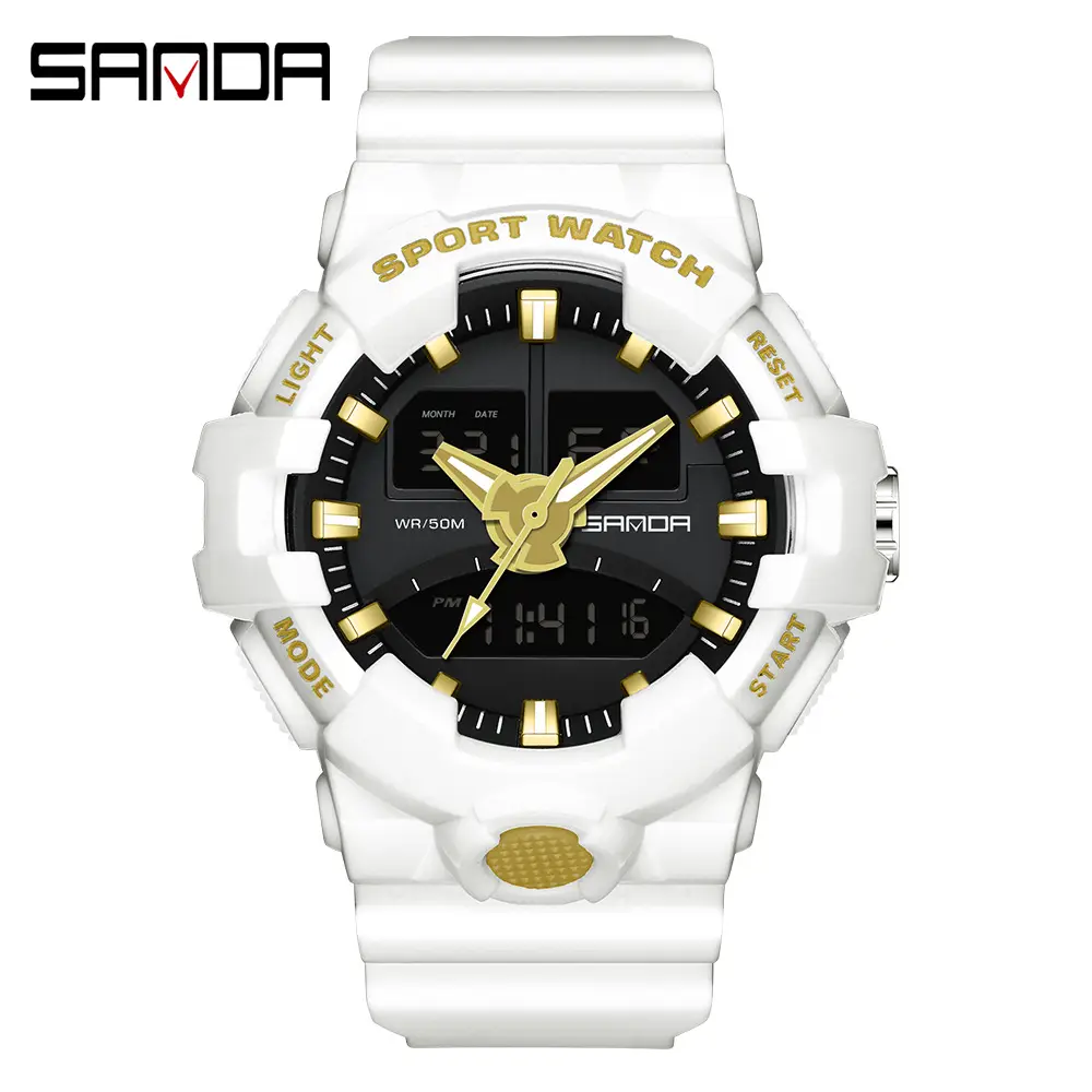 Sanda White Digital Watch for Men Waterproof Dual Display - Image 3