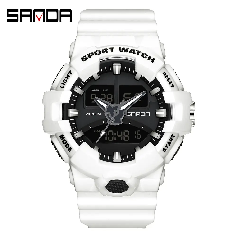 Sanda White Digital Watch for Men Waterproof Dual Display - Image 4