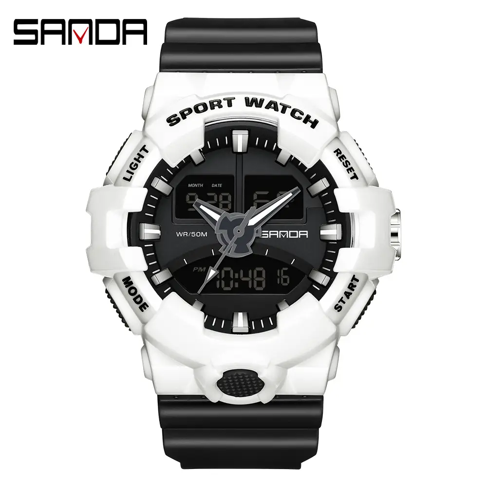 Sanda White Digital Watch for Men Waterproof Dual Display - Image 5