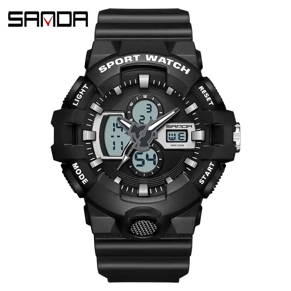 Sanda White Digital Watch for Men Waterproof Dual Display - Image 7