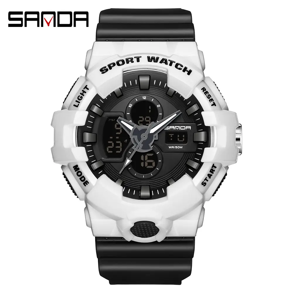 Sanda White Digital Watch for Men Waterproof Dual Display - Image 9