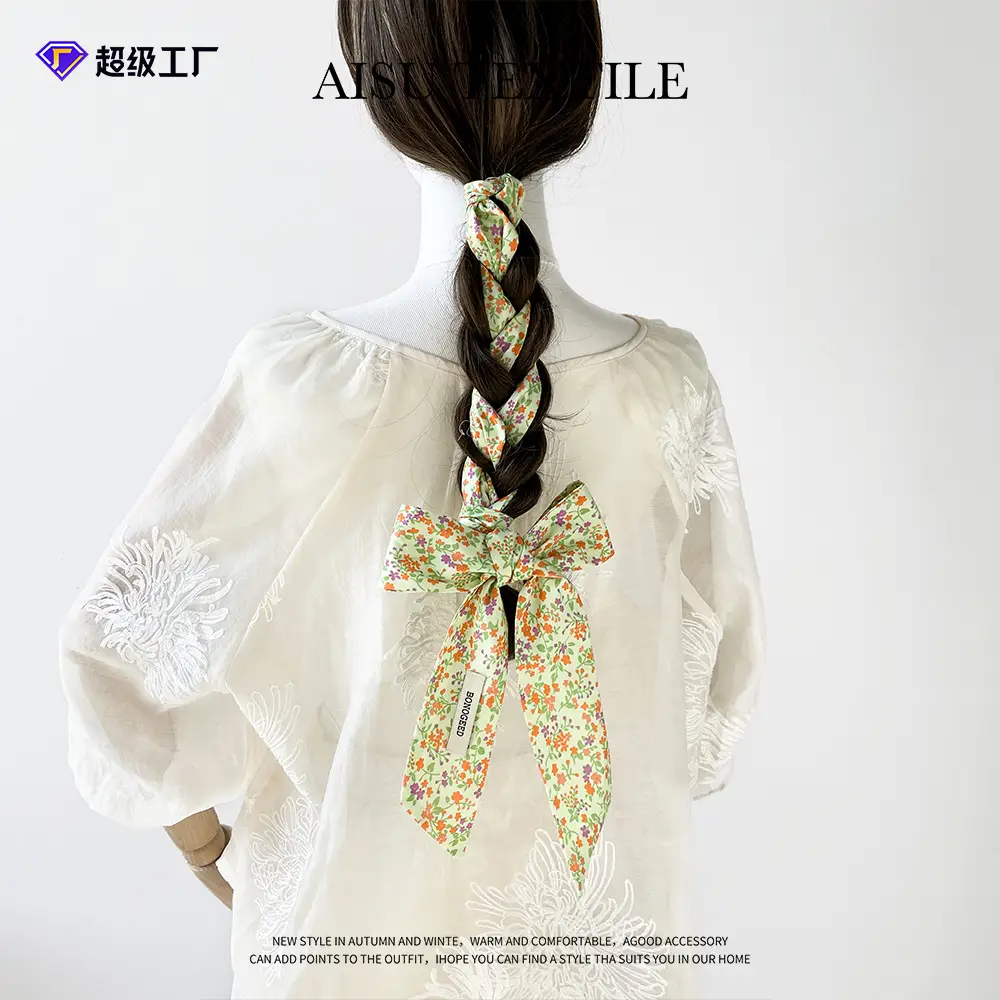 Women Cotton Floral Ribbon Scarf Long Double Layer - Image 26