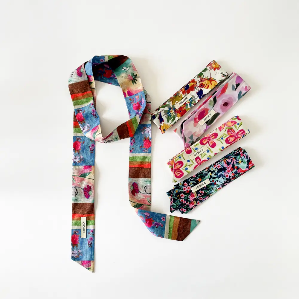 Women Cotton Floral Ribbon Scarf Long Double Layer — feature 10