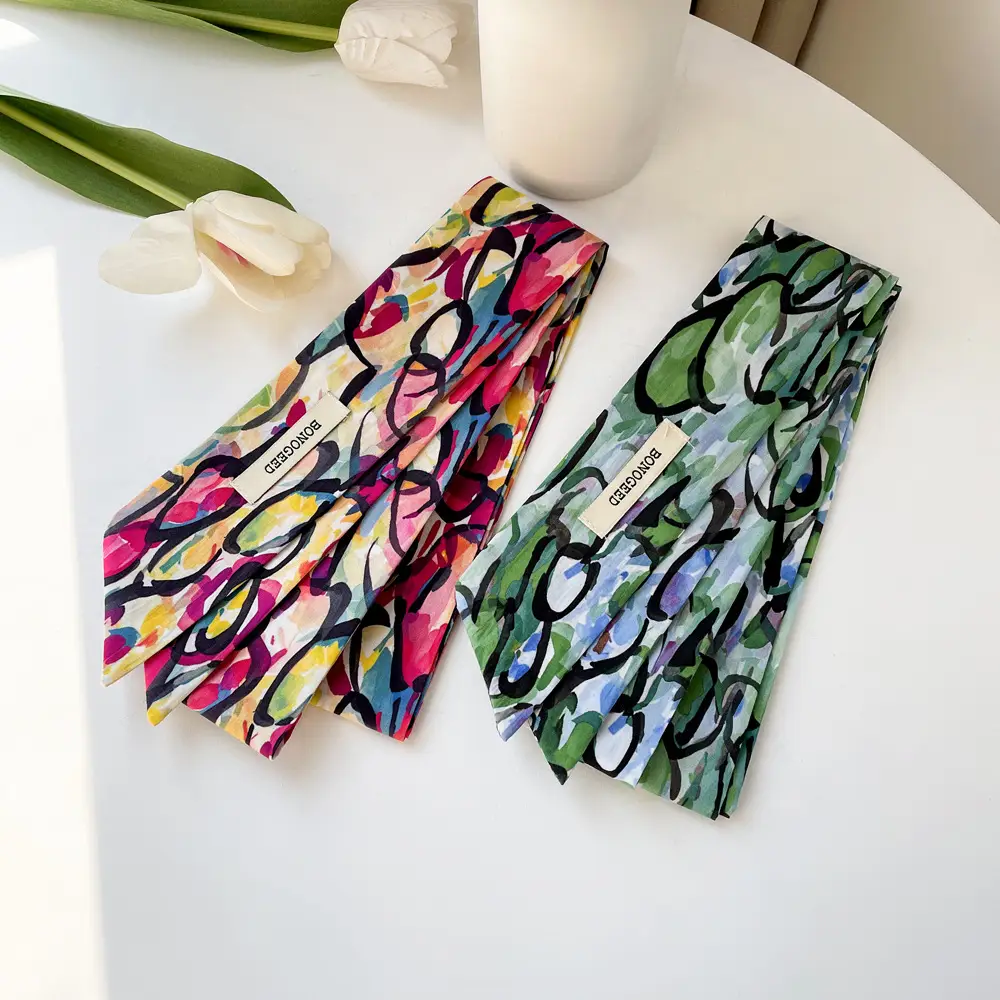 Women Cotton Floral Ribbon Scarf Long Double Layer — feature 12