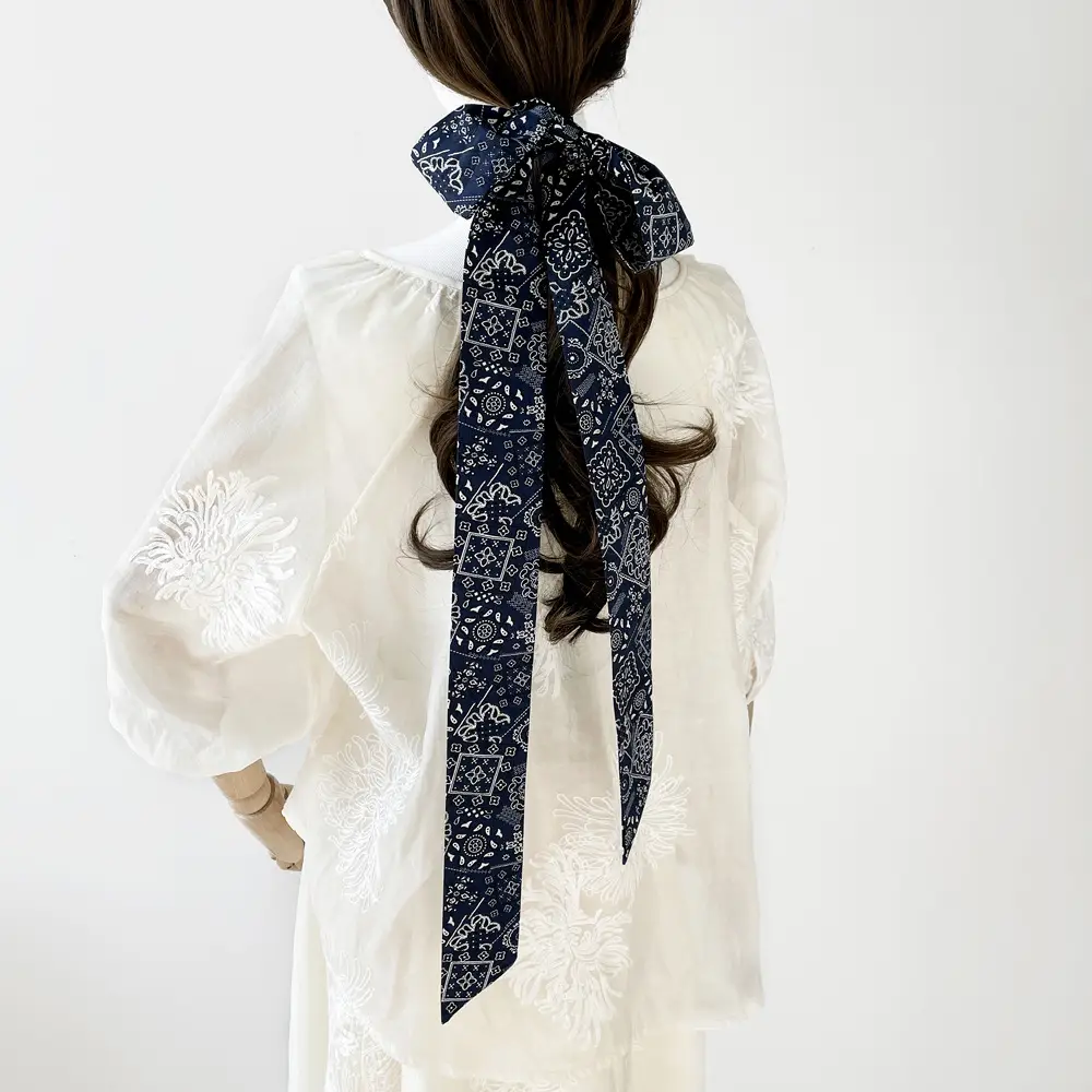 Women Cotton Floral Ribbon Scarf Long Double Layer — feature 14
