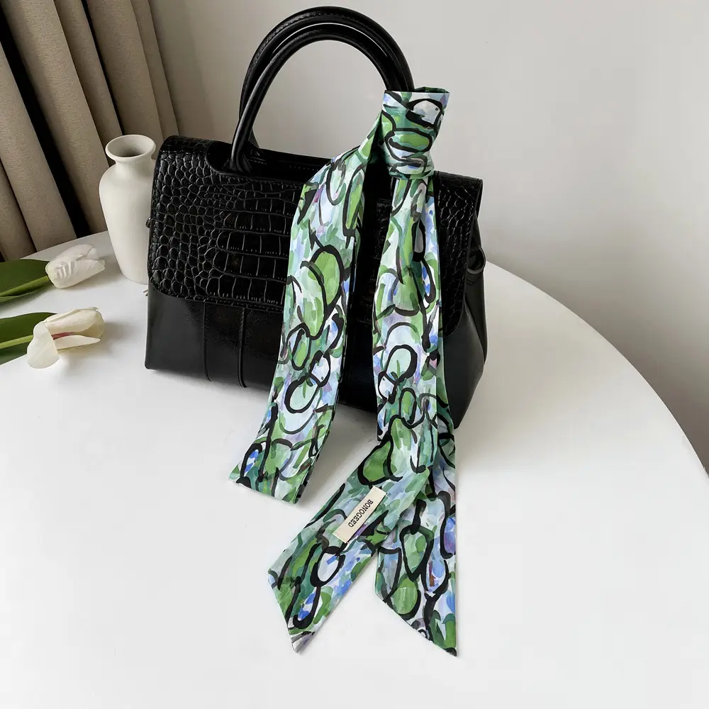 Women Cotton Floral Ribbon Scarf Long Double Layer — feature 24