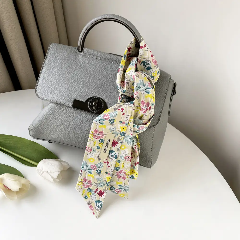 Women Cotton Floral Ribbon Scarf Long Double Layer — feature 28
