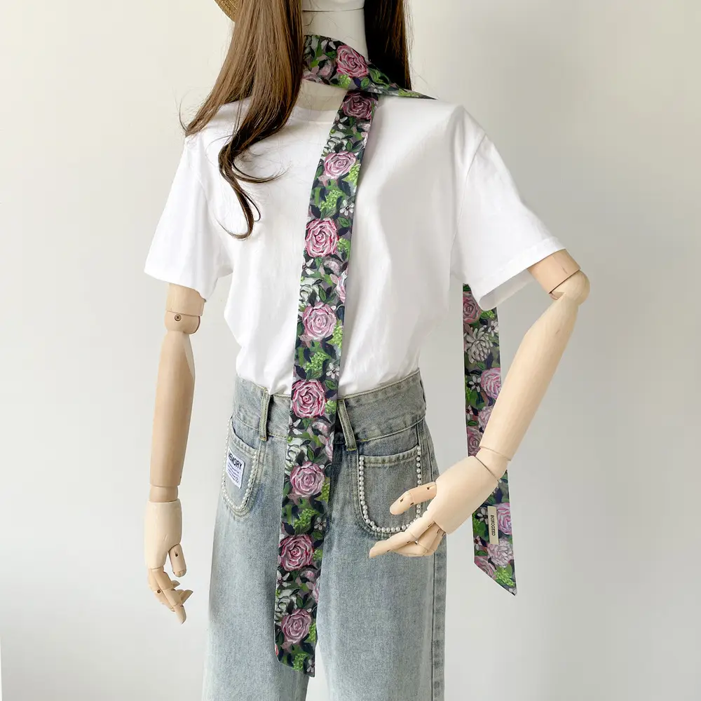 Women Cotton Floral Ribbon Scarf Long Double Layer — feature 36