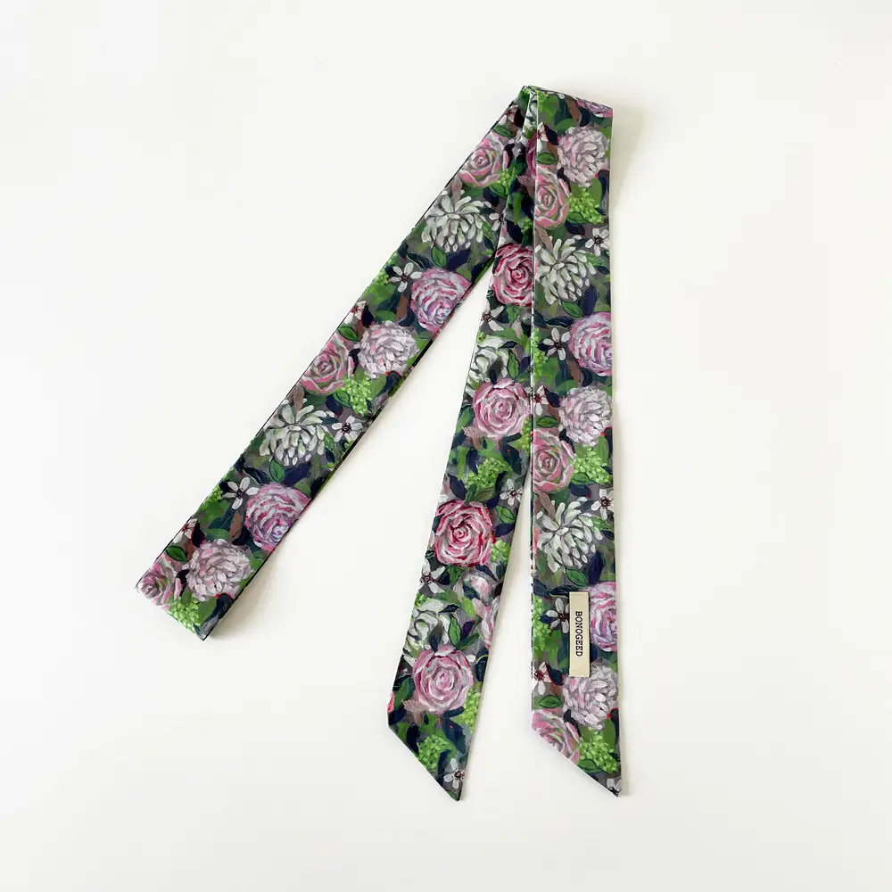 Women Cotton Floral Ribbon Scarf Long Double Layer - Image 15