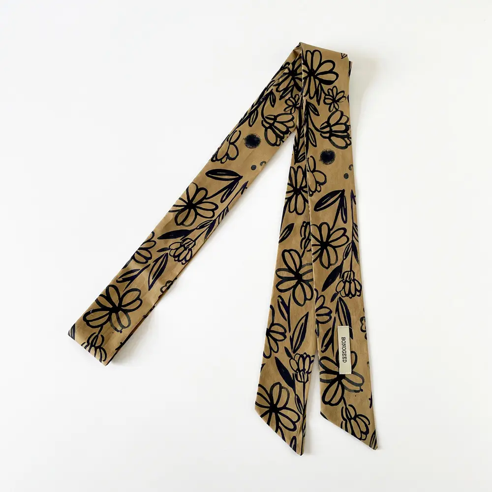 Women Cotton Floral Ribbon Scarf Long Double Layer - Image 21