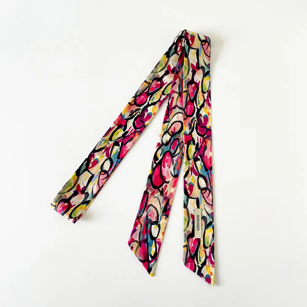 Women Cotton Floral Ribbon Scarf Long Double Layer - Image 4