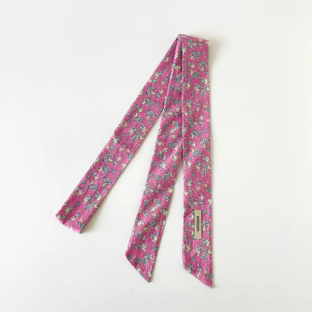 Women Cotton Floral Ribbon Scarf Long Double Layer - Image 5