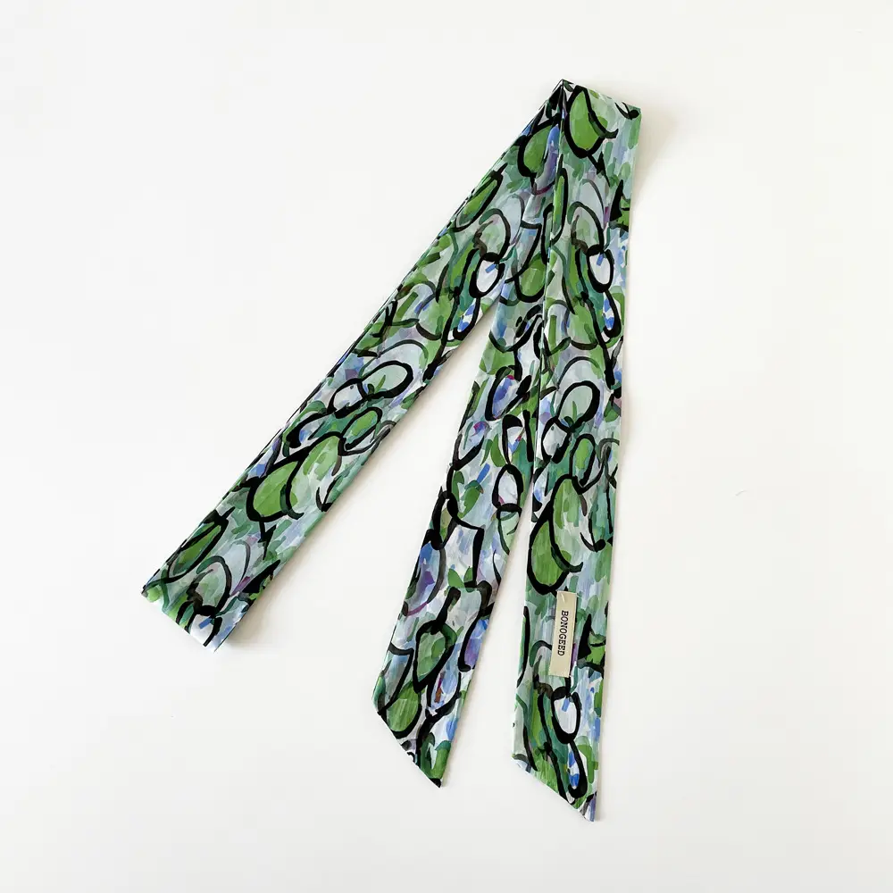 Women Cotton Floral Ribbon Scarf Long Double Layer - Image 6