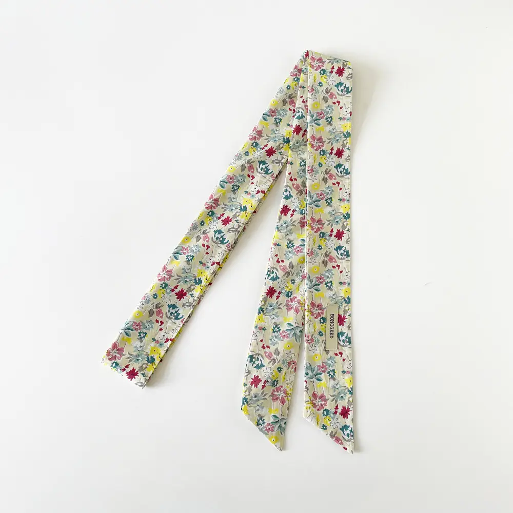 Women Cotton Floral Ribbon Scarf Long Double Layer - Image 8