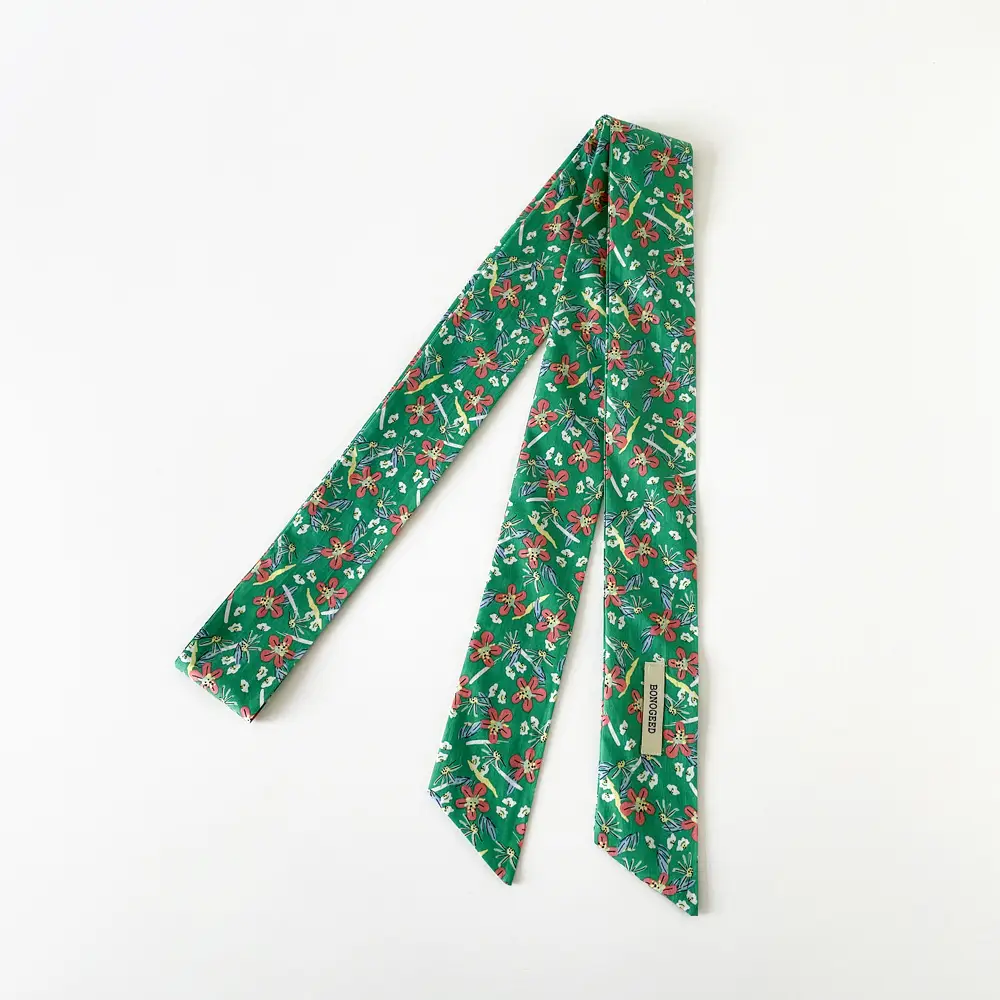 Women Cotton Floral Ribbon Scarf Long Double Layer - Image 9