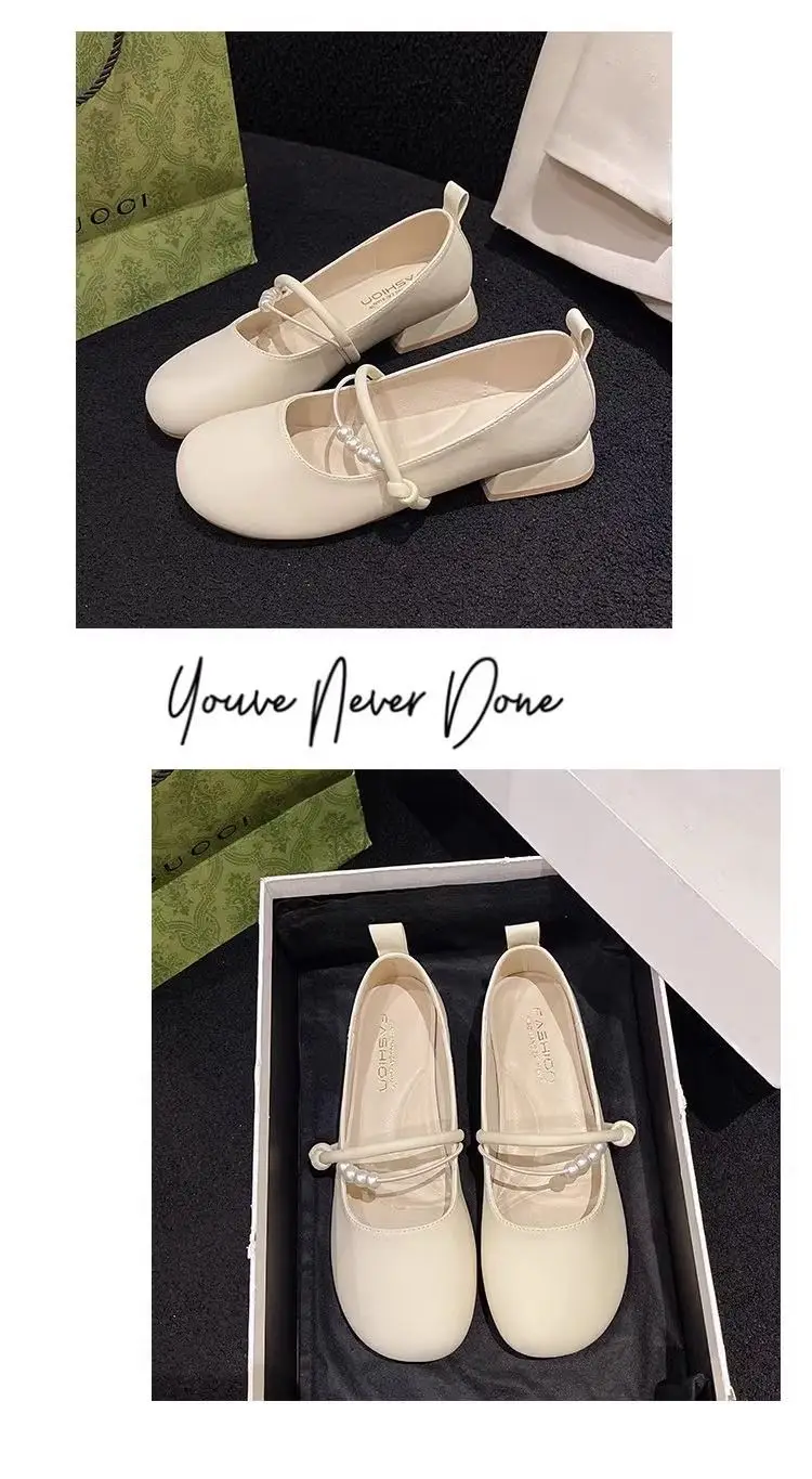 Women French Style Mary Jane Shoes Silver Round Toe Shallow Heels — feature 12