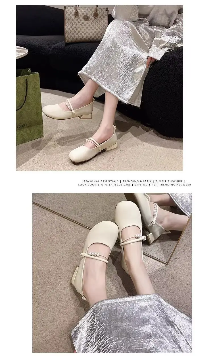 Women French Style Mary Jane Shoes Silver Round Toe Shallow Heels — feature 4